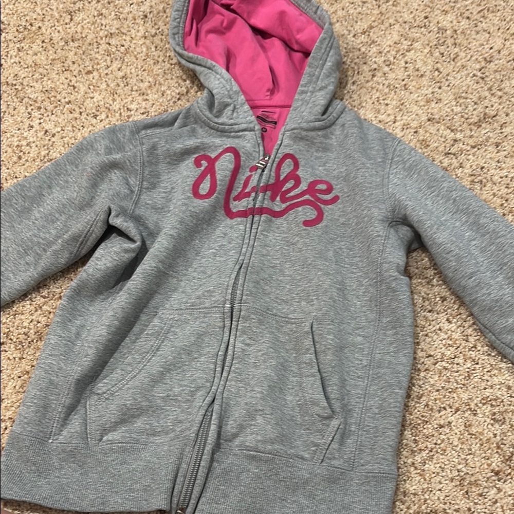 Nike Gray and Pink Zip-Up Hoodie Sweatshirt
